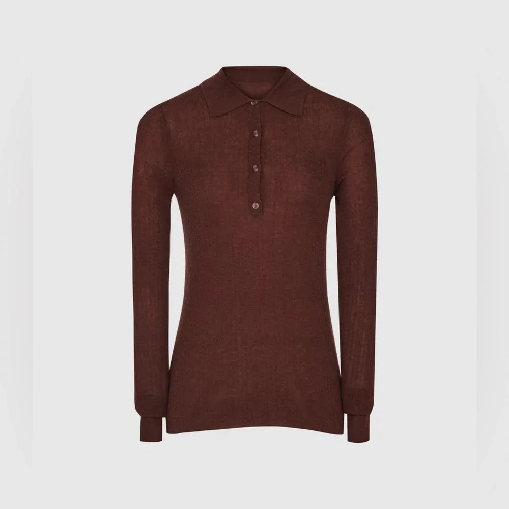 Reiss Women’s Ribbed Henley Sweater in Dark Brown - Picture 3 of 12